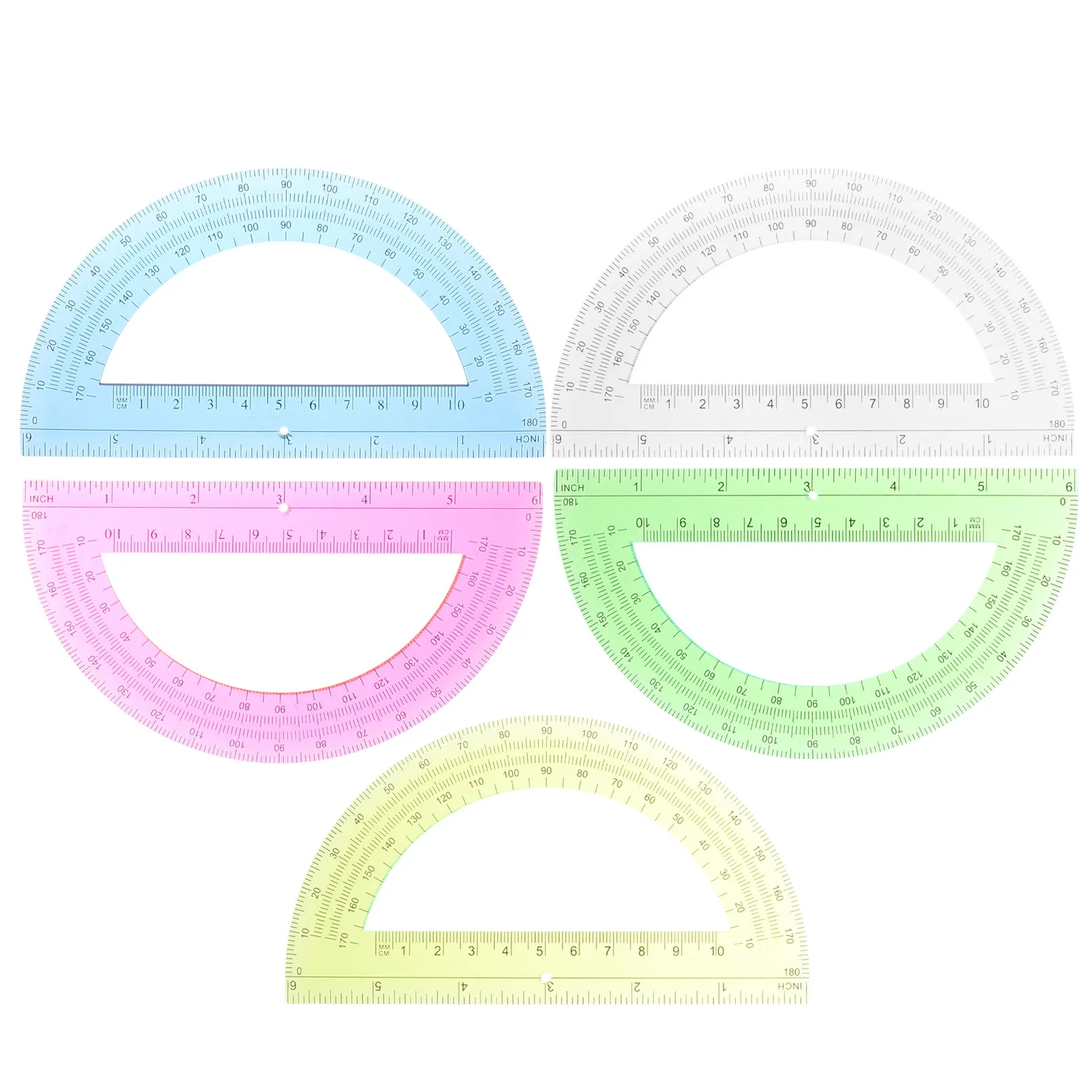 5Pcs 플라스틱 각도기 세트 학생 교사를 위한 180도 수학 각도 도구 휴대용 경량 ABS