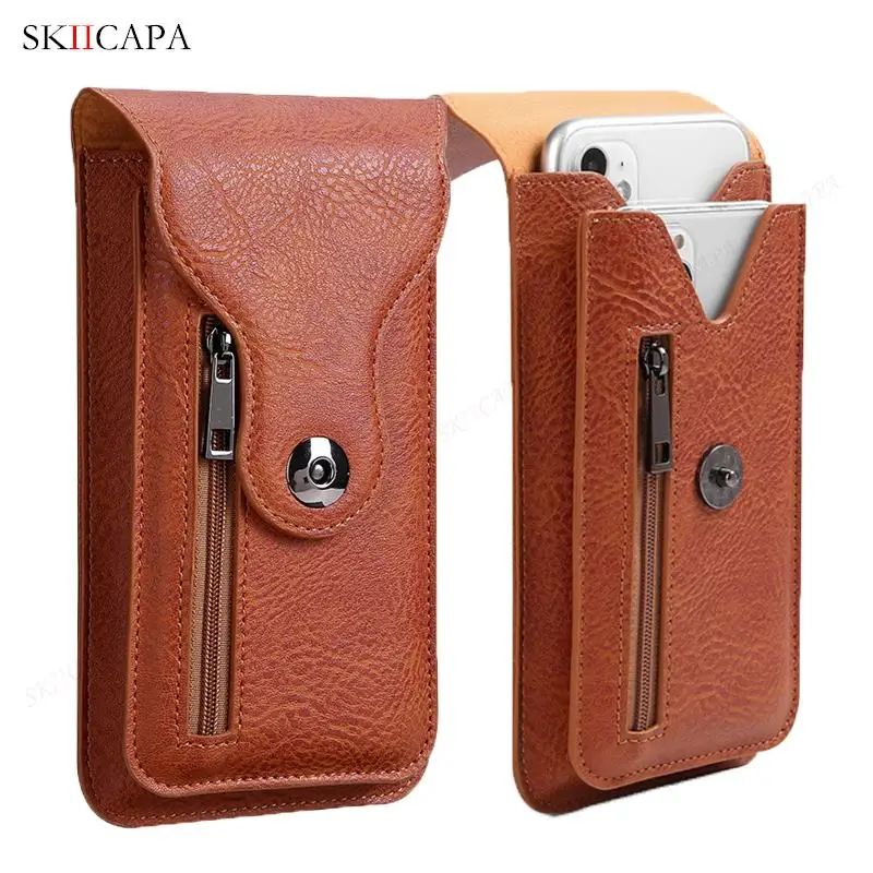 Leather Waist Bag Phone Pouch For iPhone 14 13 Pro Max Belt Clip Wallet