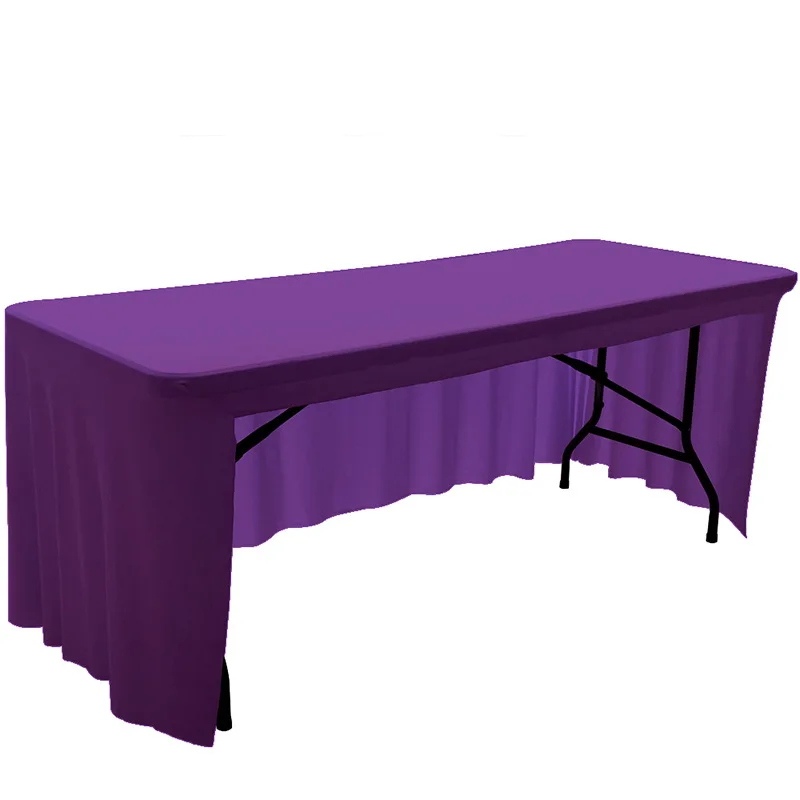 Description Picture 4 of itemSolid Elastic Spandex Tablecloth Hotel Banquet Wedding Exhibition Decor Skirt Table Cover 4/5/6/8FT Stretch Fabric Milk Silk
