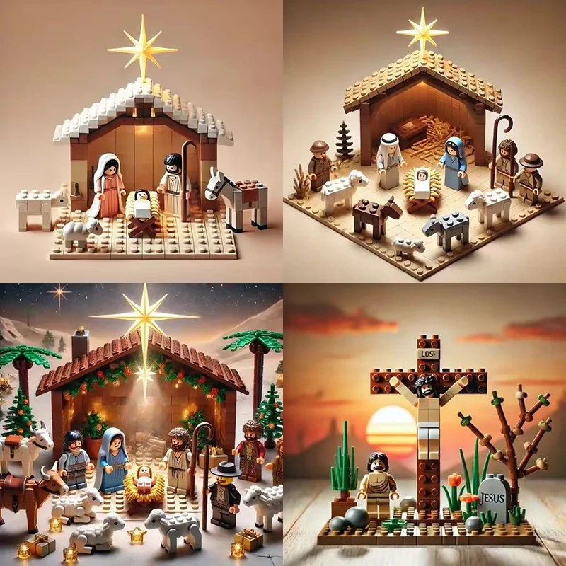 Millionspring Set Mattoncini Costruzione Gesù Con Luce – 324 Pezzi, Modello Cristo Con Croce Illuminata, Regalo Pasqua