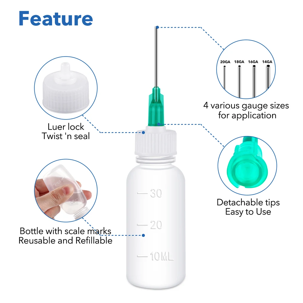 30ml Fine Tip Glue Applicators Set Plastic Squeezable Dropper Bottles with Needle Tips Ideal For Oil Paint Ink DIY Tool