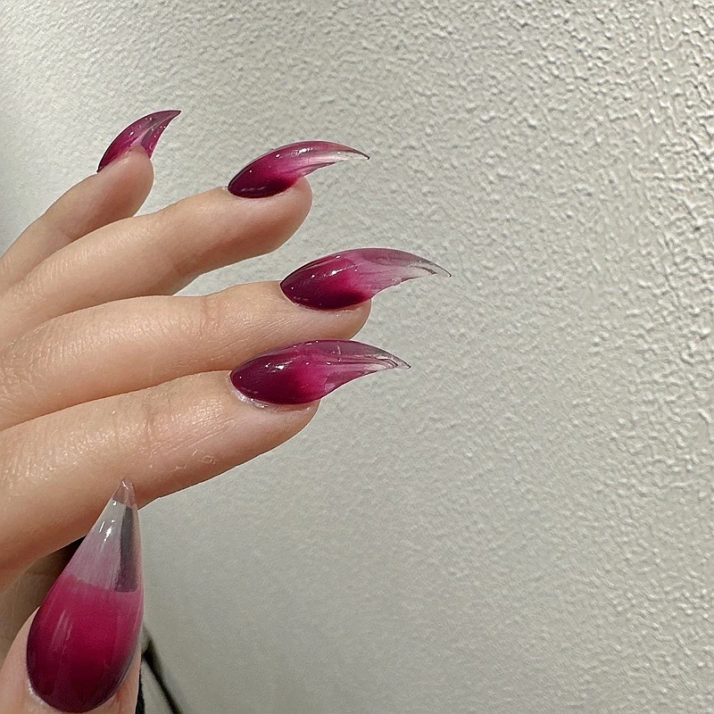 10개 수제 롱 드래곤 모양 클로 프레스온 네일 짧은 고양이 발톱 아크릴 가짜 네일 스티커 라인스톤 페이크 네일 (글루 포함)