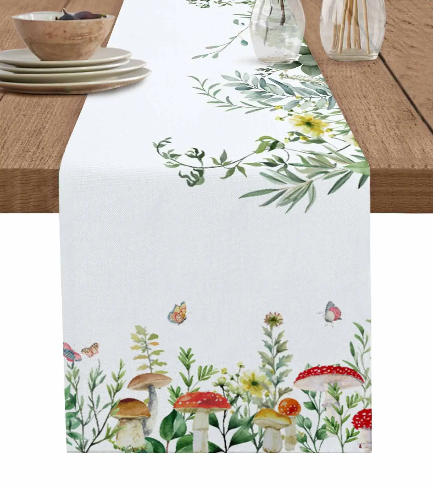 

Акварельные растения гриб бабочка настольная дорожка из хлопка и льна свадебная фотография праздничный кухонный Декор настольная дорожка