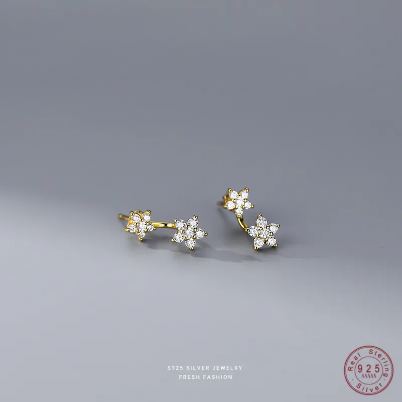 

925 Sterling Silver Exquisite Zircon Flowers Back Hanging Earrings for Women Temperament Jewelry