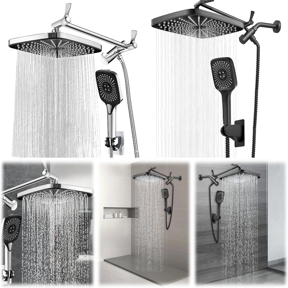 Description Picture 6 of item12 Inch Bathroom Shower Faucet Set 3+1 Settings Top Spray Wall-Mount Shower Set with Extension Arm Handheld Top Spray Showerhead