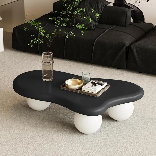 2452-7779f9.jpg Modern Black Cloud Coffee Table – 40″ Irregular Center Table with Ball Legs