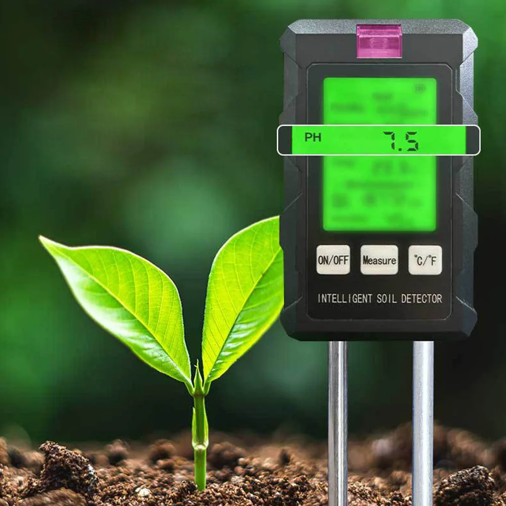6 in 1 Digital Soil Meter LCD Backlight Soil PH Meter Soil Moisture Sensor Temperature Humidity Tester for Garden Plants Flowers