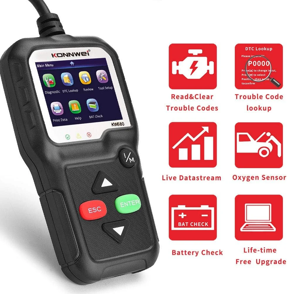 2025 KONNWEI KW680 OBD2 Diagnostic Tool Car Code Reader Check Engine Light Scan Tool OBD II Scanner for Cars After 1996 2