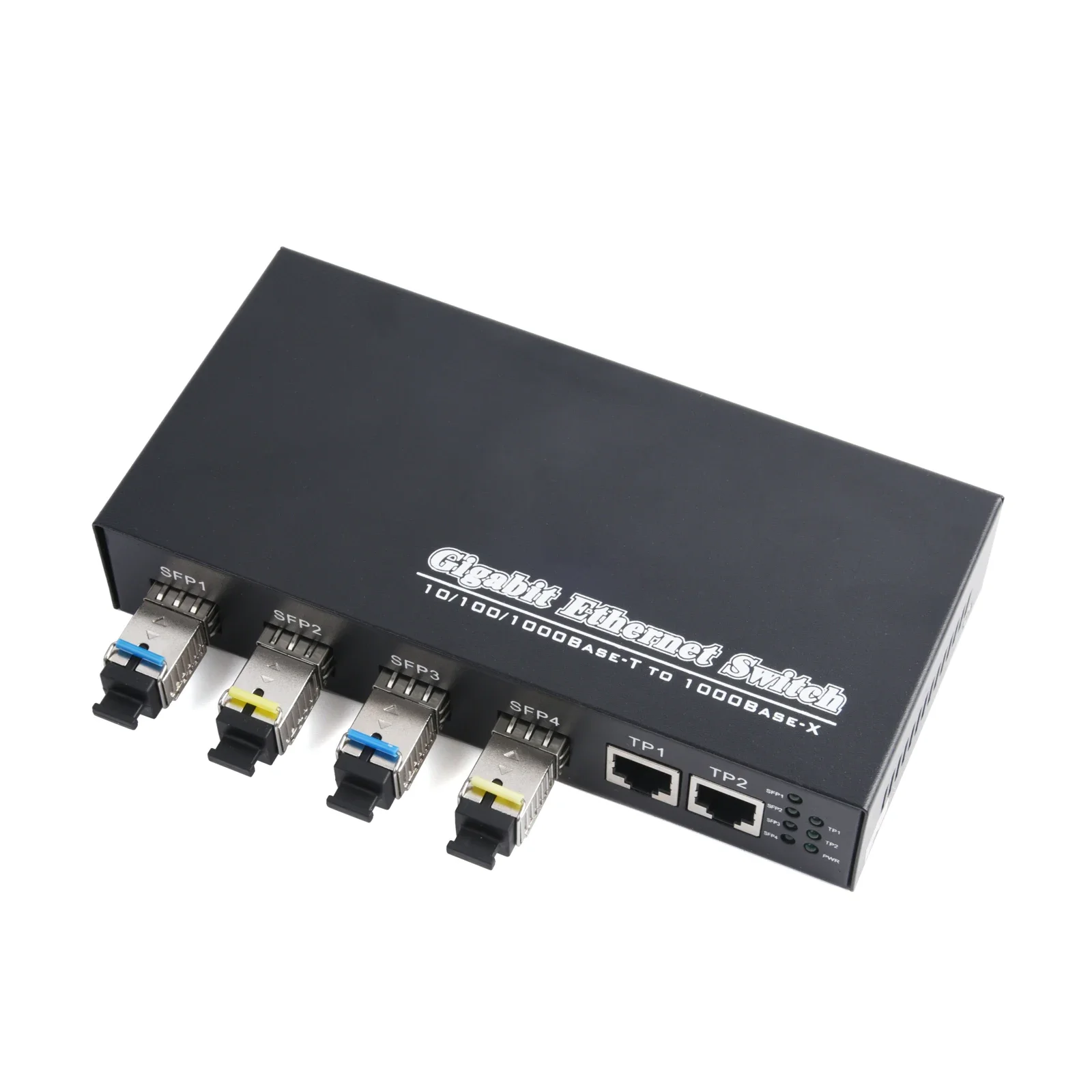 Gigabit SFP Media Converter 4 SFP to 2 RJ45 Transceiver 10/100/1000M Fiber Optic Switch 1PCS With 3KM/20KM LC/SC Module