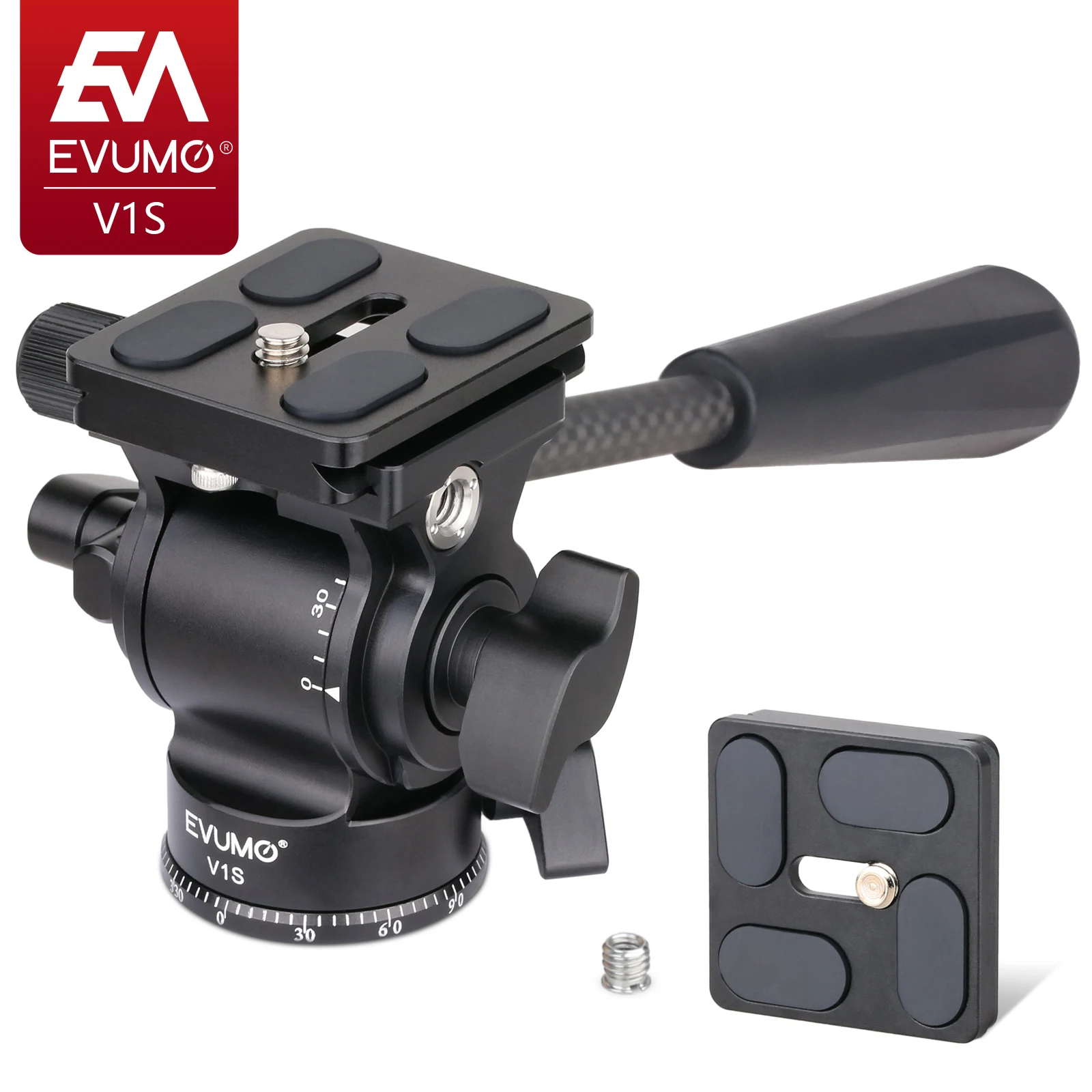 EVUMO V1S Mini Video Tripod Head Carbon Fiber Handle Adjustable Lightweight Portable
