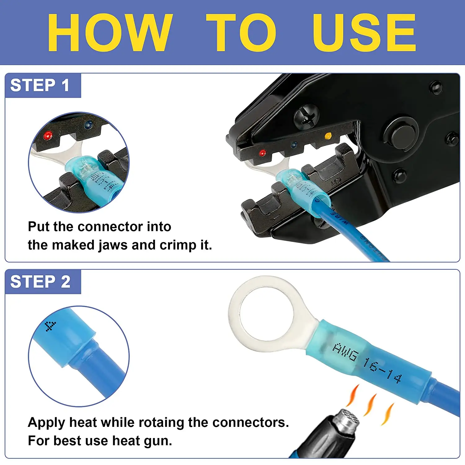 Kit de 250 unidades de terminales eléctricos termocontraibles para cables  Qibaok, conjunto de terminales impermeables para uso marítimo y automotriz.