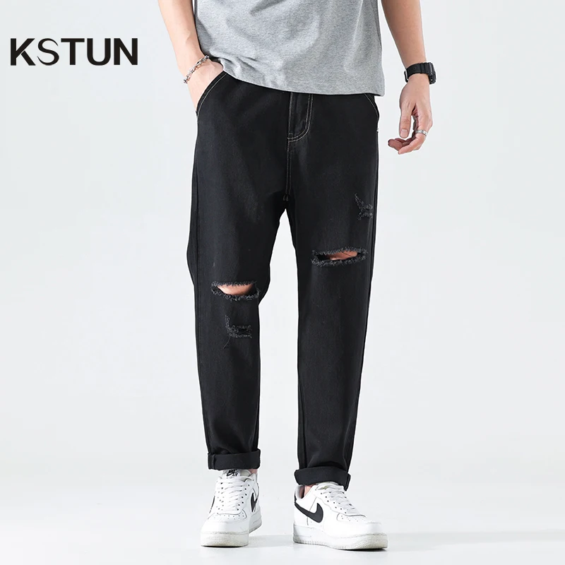 

Men's Motorcycle Jeans Black Jeans Men Ripped Hip Hop Hollow Holes Streetwear Male Pants Denim Trousers 2023 Jeans New Kpop