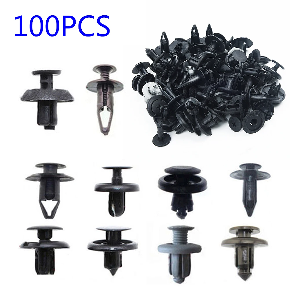 100pcs/Set Mixed Auto Fastener Clip Car Body Push Retainer Pin Rivet Bumper Door Trim Panel Retainer Fastener Car Accessories 100pcs auto bumper fasteners 6mm hole push pin engine cover fender plastic rivets retainer car door trim panel clips for toyota