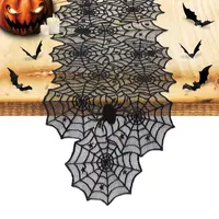 1pc Halloween Decoration Table Runner,Spider Web Black Lace Table Runner for Kitchen Dinner Table,Halloween Decoration Indoor 1