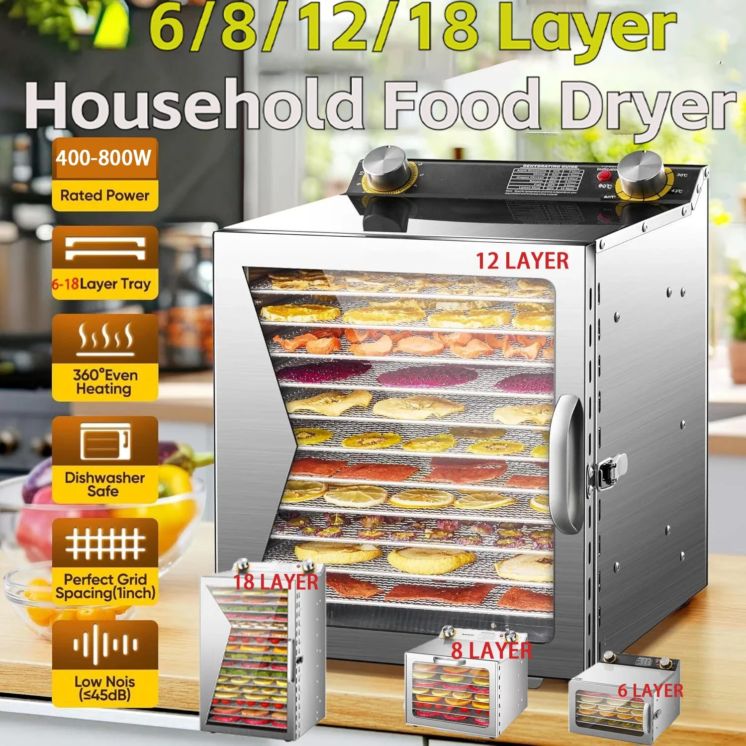 6/8/12/18 Layers Food Dehydrator Home Fruit Timing Temperature Air Dryer Vegetable Meat Medicinal Material Smart Food Dehydrator 1