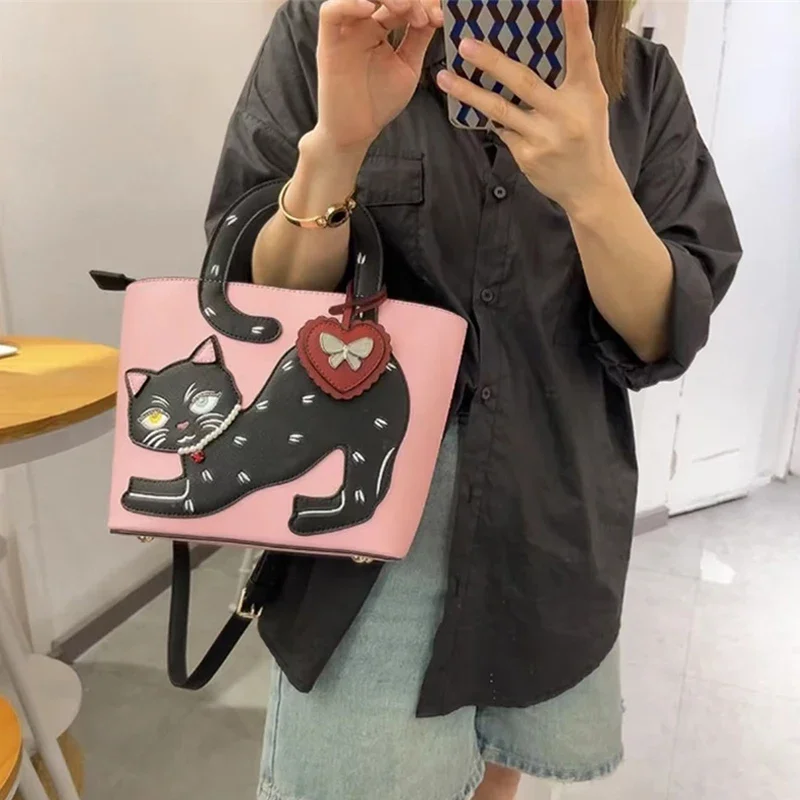 Y2K Cartoon designer Women's Handbags and Purses Cat Tail Handle Tote Bag Luxury Female Crossbody Bags Love Pendant Shoulder Bag