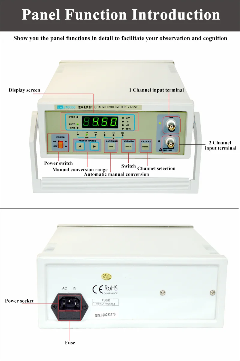 Longwei TVT-322D Dual Channel Digital Millivoltmeter Millivolt Meter Tester Doub