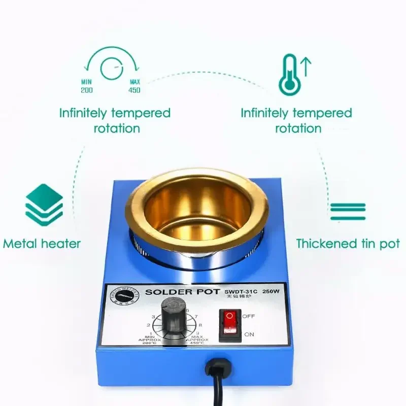 납땜 포트 주석 용해로 온도 조절 납땜 제거 욕조, 범용 어댑터, 200  450 ℃, 100 W, 150 W, 250 W, 300W