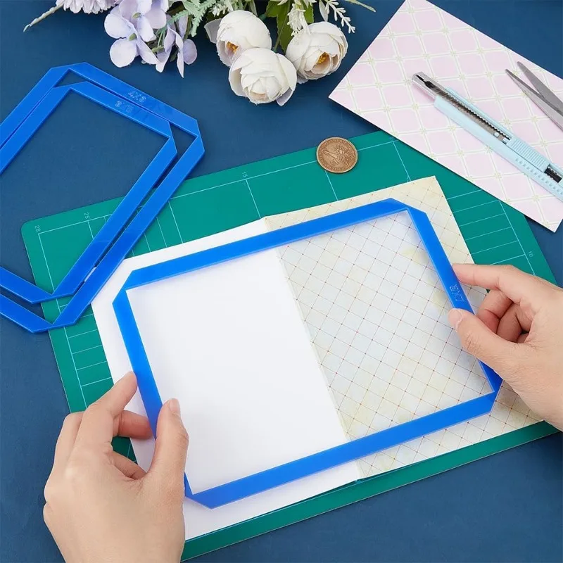 Bookbinding Tools Blue Acrylic Notebook Cover Rectangle Bookbinding Guide Template Ruler Scrapbooking Tool 3 Sizes