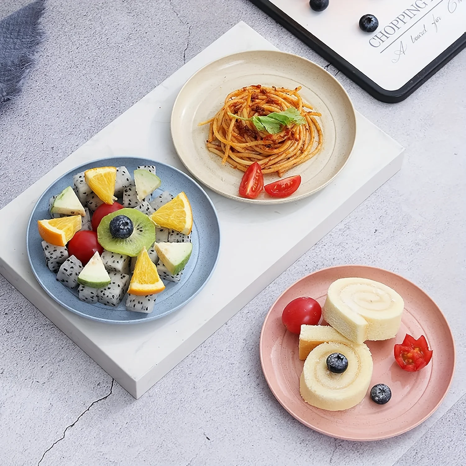 9Inch Lightweight Wheat Straw Plastic Plates Reusable Assorted Colors Dinnerware Sets Dishwasher Safe 1PCS/12PCS