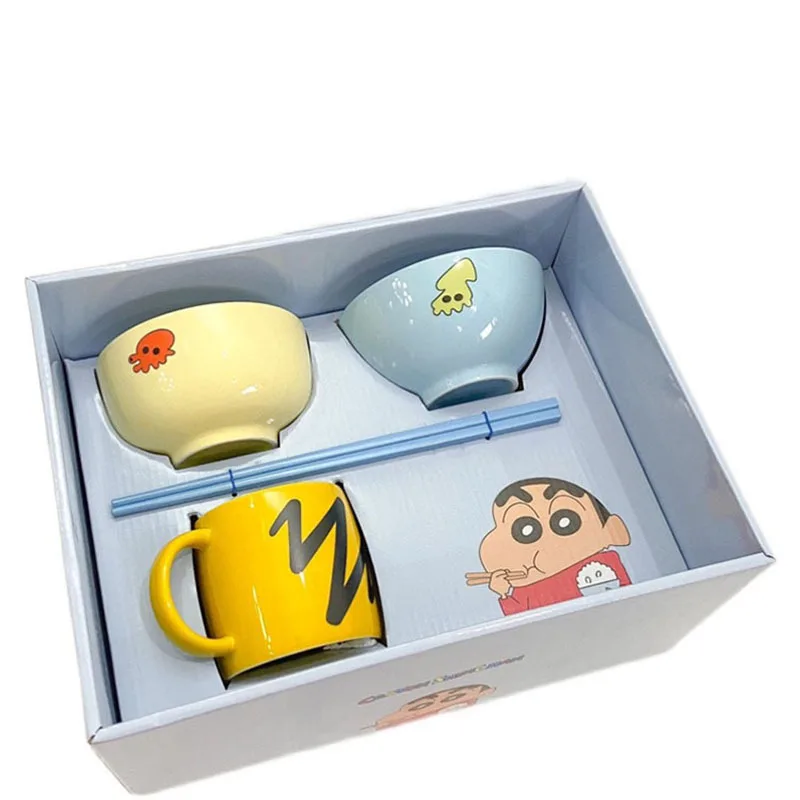 

New Crayon Shin-chan Tableware Kawaii Japanese Family Cartoon Ceramic Bowl Chopstick Set Cute Girl Mug Gift
