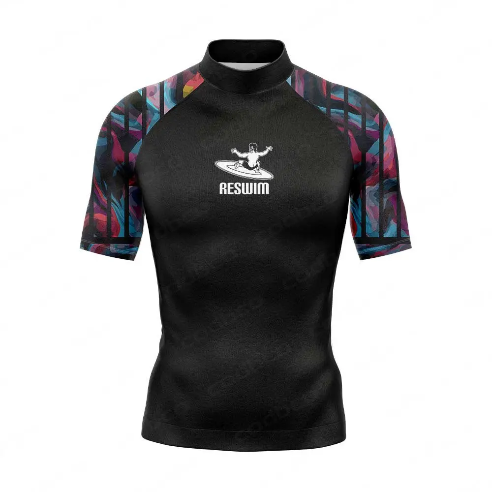 Men's Surf Swimwear Short Sleeve Rash Guards Swim Shirts Sun UV Protetion Swimsuit Surfing Diving T-shirts Tops Swimming Clothes