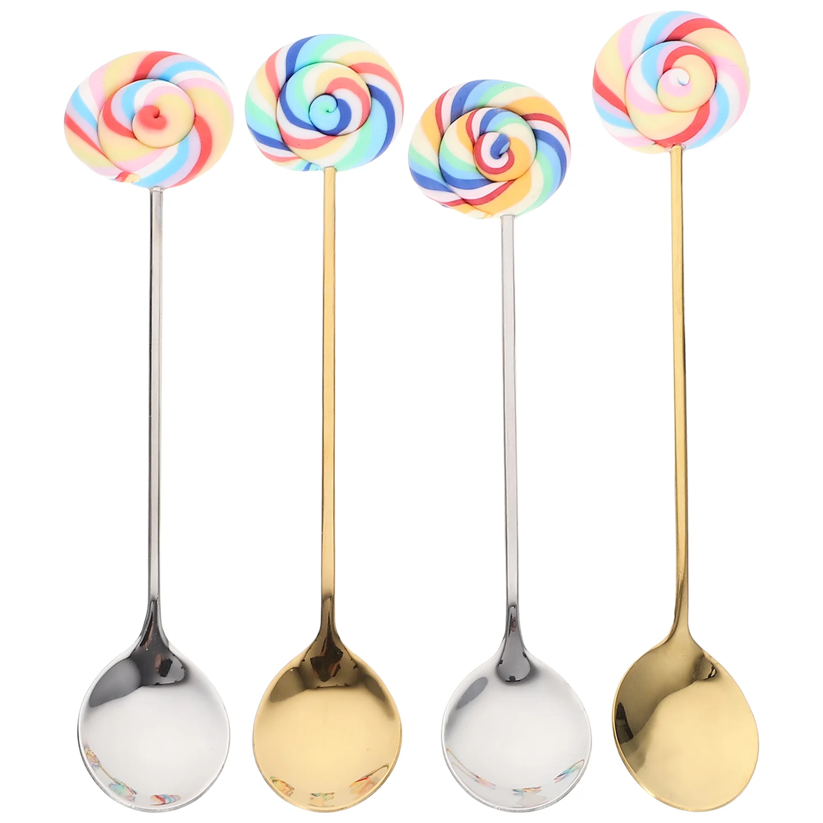 

4 Pcs 304 Stainless Steel Spoon Cute Lollipop Coffee Stirring 4pcs Dessert Tea Spoons Scoop Symphony Kitchen Decorative Mixing