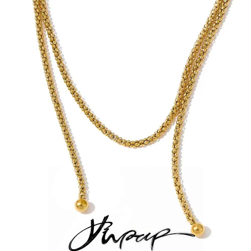 Yhpup 132cm Long Stainless Steel Double-Layer Chain Stacking Necklace