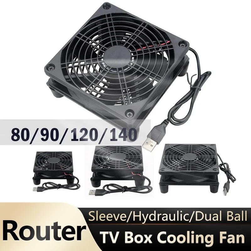 Gdstime 5V USB Router Fan TV Box Cooler 80mm 92mm 120mm 140mm PC DIY Cooler W/Screws Protective net Silent Desktop Fan