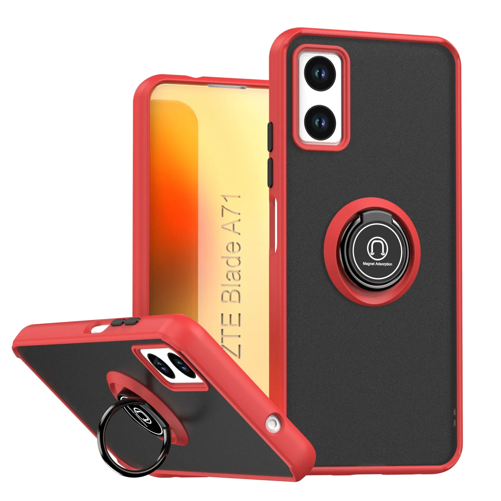 Luxury Contrast Color Frosted Case with Integrated Ring Bracket and Shockproof Bumper