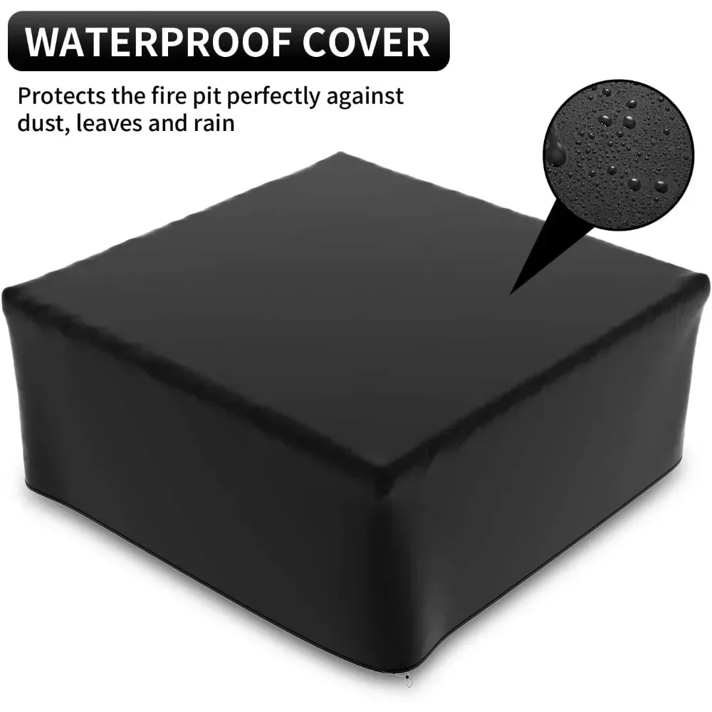 32in Fire Pit Table,Square Metal BBQ Firepit Stove Backyard Garden Fireplace with Spark Screen Lid and Rain Cover for Camping