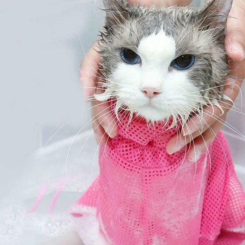 메쉬 고양이 신랑 목욕 가방, 조정 가능한 개 긁힘 방지, 물린 고양이 네일 트림 주입, 애완 동물 세척, 깨끗한 구속 마사지 가방 4