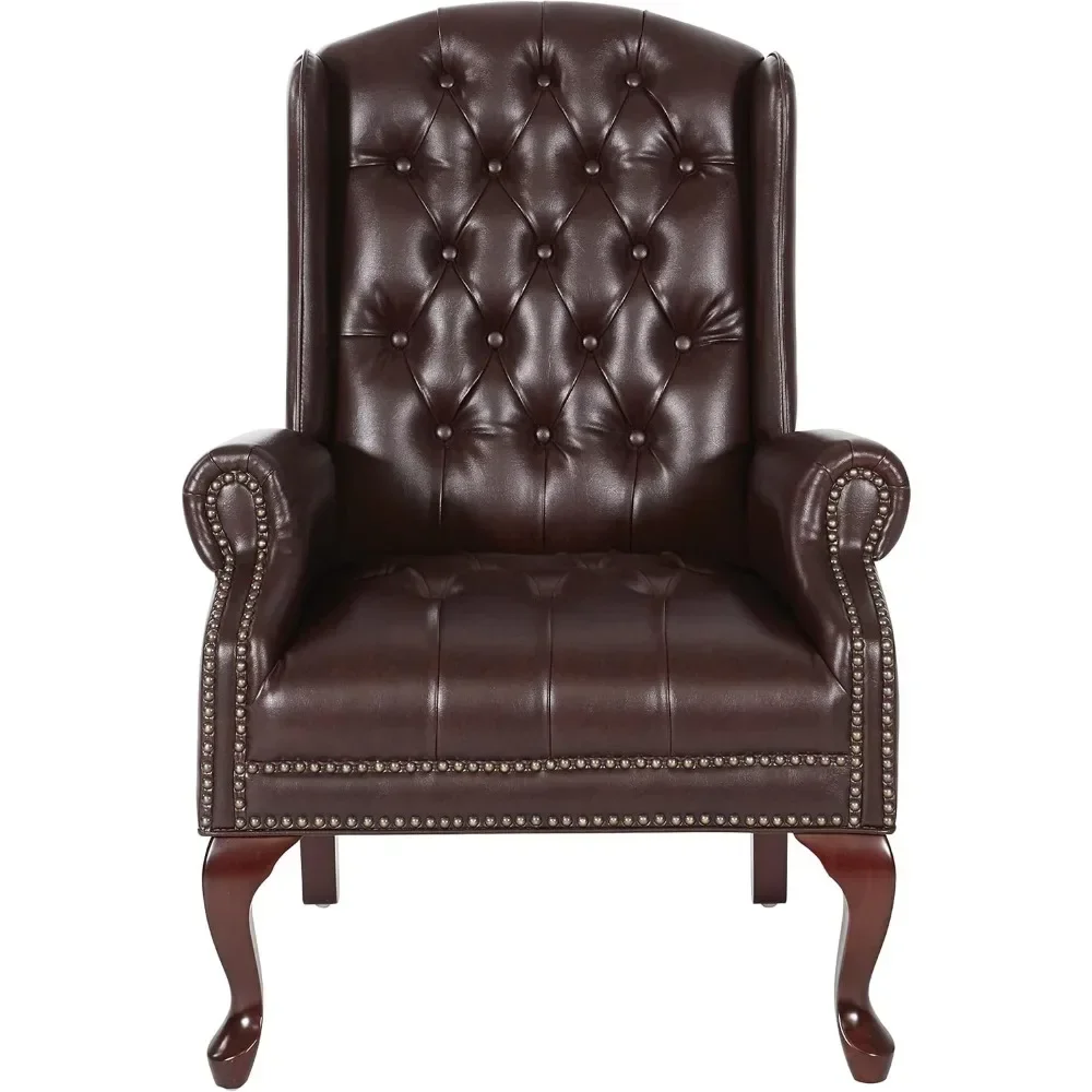 Traditional Queen Anne Style Chair with Thick Padded Seat and Lumbar Support Back with Royal Cherry Finish Wood Legs,Oxblood 3