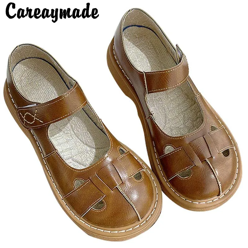 

Careaymade-Summer Roman literary sandals small leather shoes women's Retro Japanese women's shoes college style flat shoes