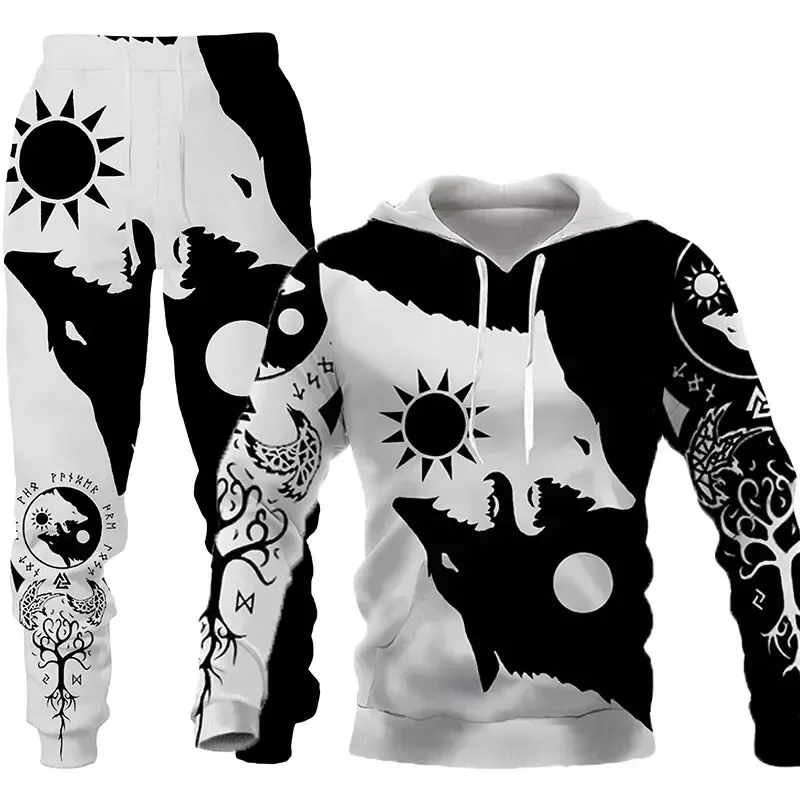 New Hoodie Sets Pullover Wolf Graphic 3D Printed Pants Suit  Autumn Casual Sweatshirt Tracksuit Set Fashion Men's Clothing Suit 2