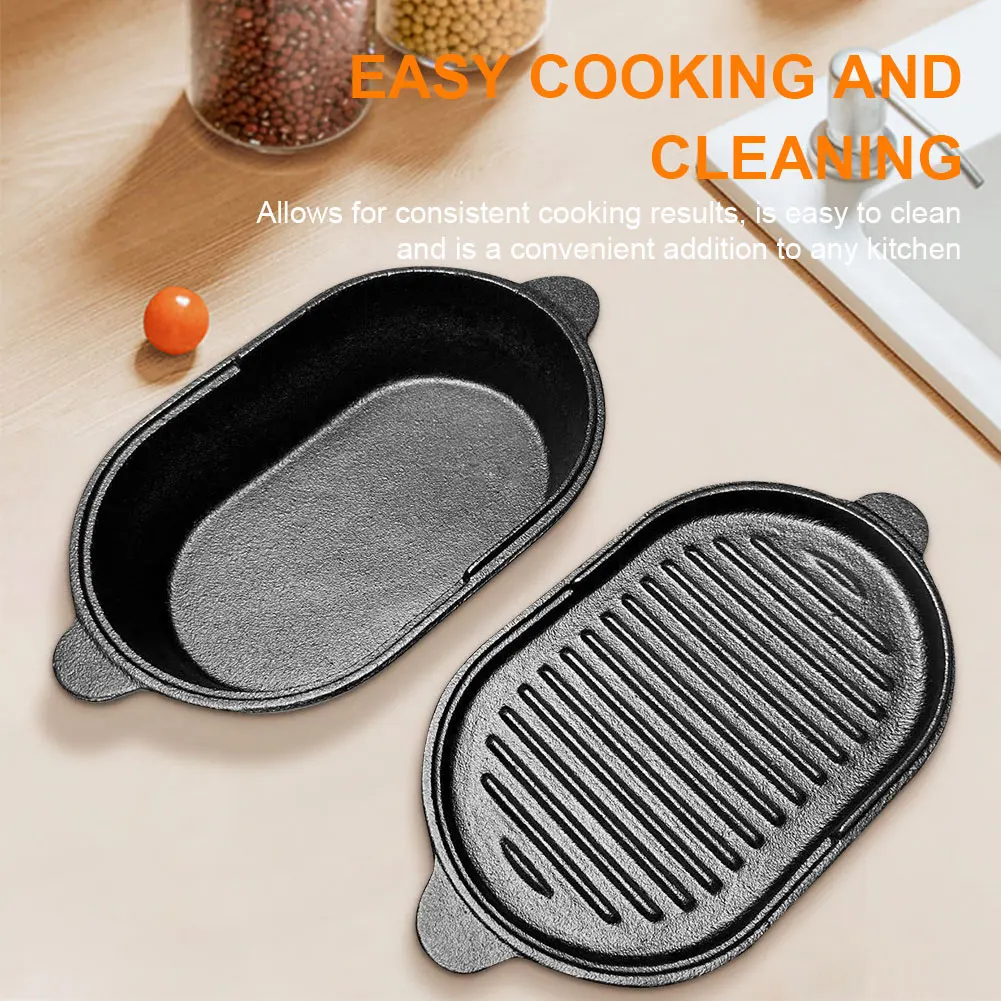 11 X 6.3in Cast Iron Griddle Pan Oval Griddle Reversible Grill Pan 2-in-1 Skillet for Indoor & Outdoor Cooking