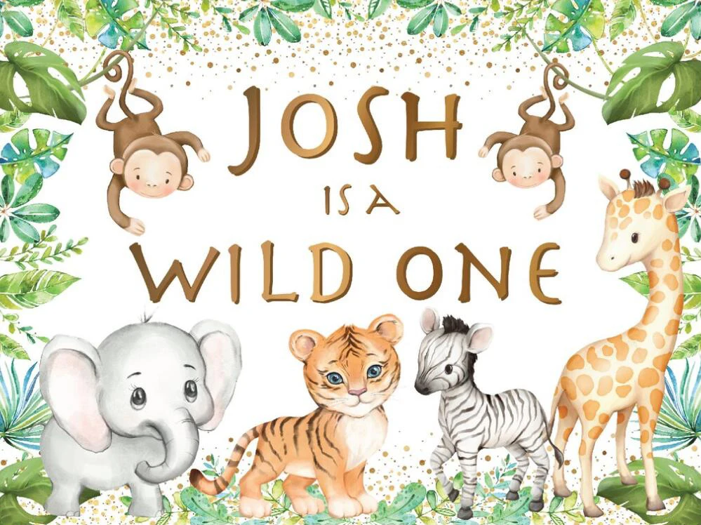 Custom Wild One Jungle Safari Tiger Giraffa Monkey Elephant Baby Shower Fondali Di Compleanno Sfondo Del Partito