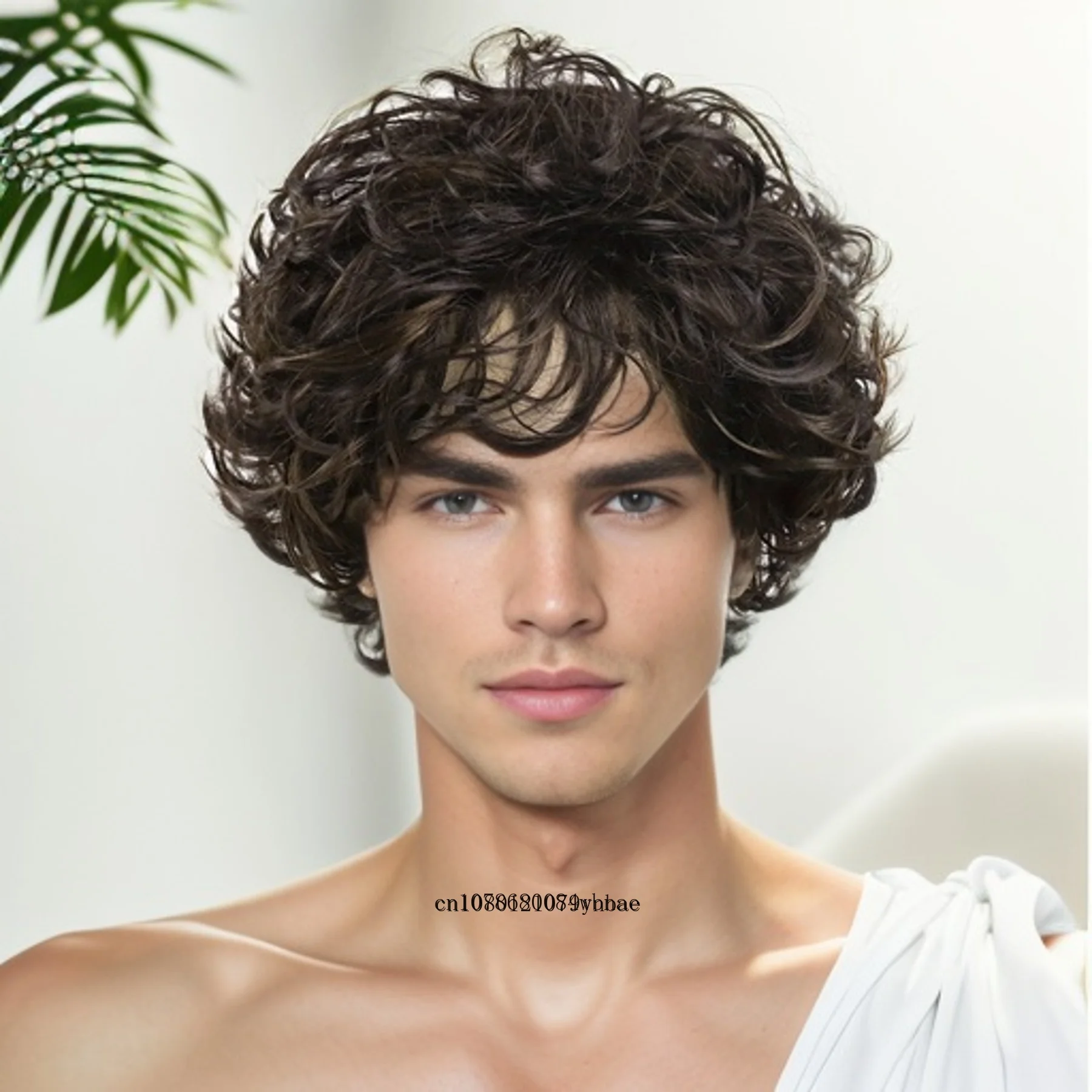 Trendy Short Curly Wigs Synthetic Fiber for Men Mix Brown Color Hair Replacement Wig Natural Hairstyles Daily Costume Cosplay
