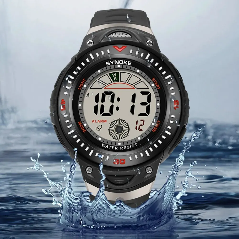 SYNOKE New Men Mountaineering Digital Watch Waterproof Shock Resist Large Screen Outdoor Running Student Fashion Watch Handsome 2