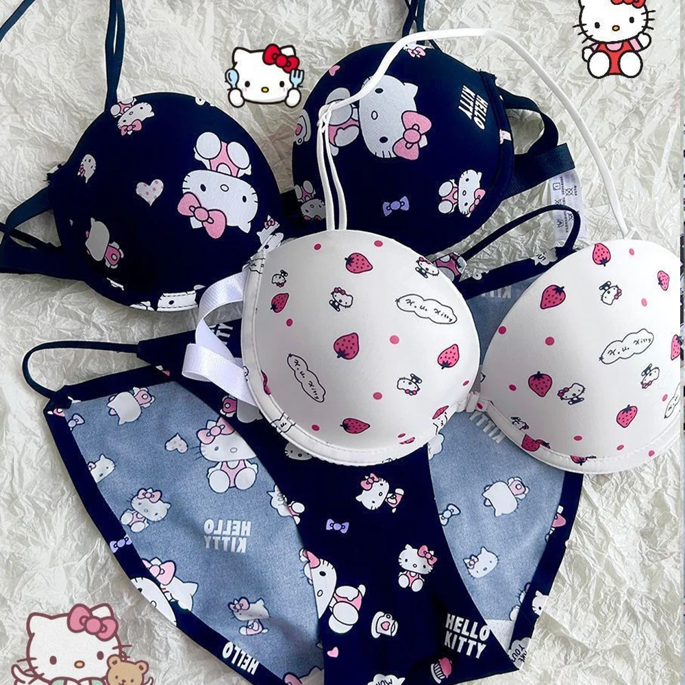 Sanhello ed Hello Kitty Y2K çift sutyen iç çamaşırı seti Anime Kawaii