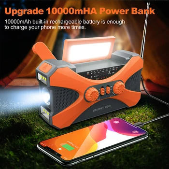 Portable 10000mAh charger High Capacity Emergency Radio Solar Hand Crank LED Flashlight/Reading Light/SOS Alarm Survival Tool 6