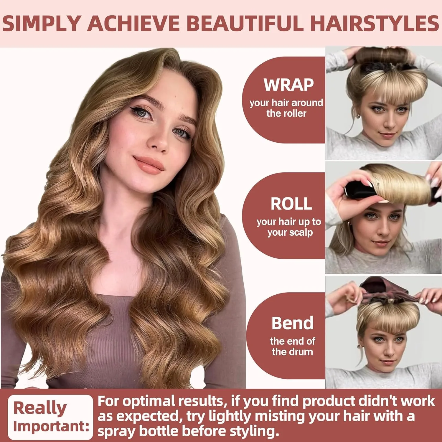 Heatless Curls Overnight Blowout Rods-6 Pcs No-Heat Hair Curler Set, Hair Rollers for Long with Bonnet for Sleeping
