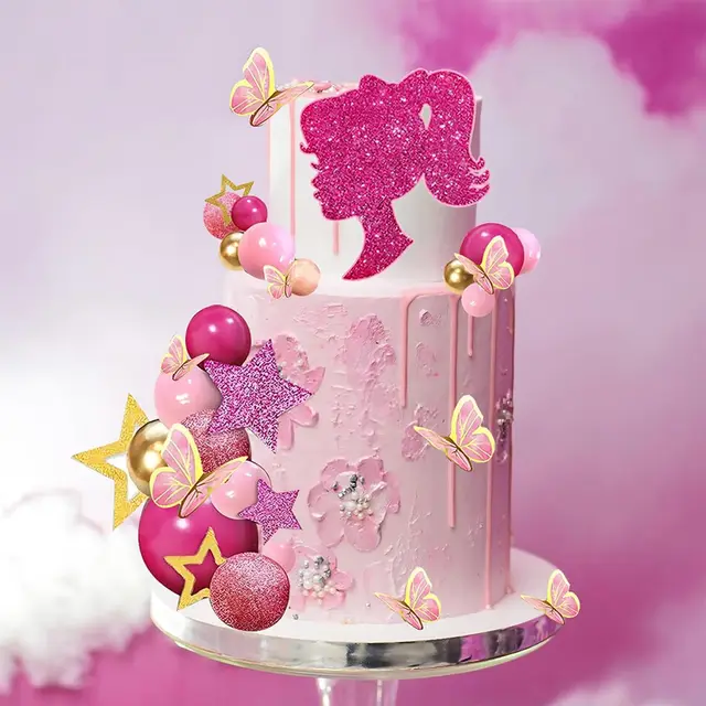 Decoración Para Tartas De Cumpleaños - 17 Piezas Con Purpurina Oro Rosa, Globos, Estrellas Y Corazones