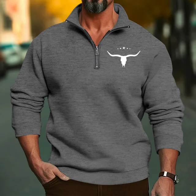 Half-Zipper Stand-up Collar Men's Fleece Hoodie - Image 2