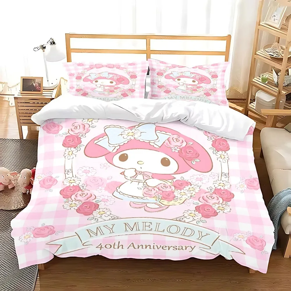Cartoon My Melody Duvet Cover Pillowcase Bedding Set Adult Boy Girl Bedroom Decoration Children Gift Single Double Large Size 5