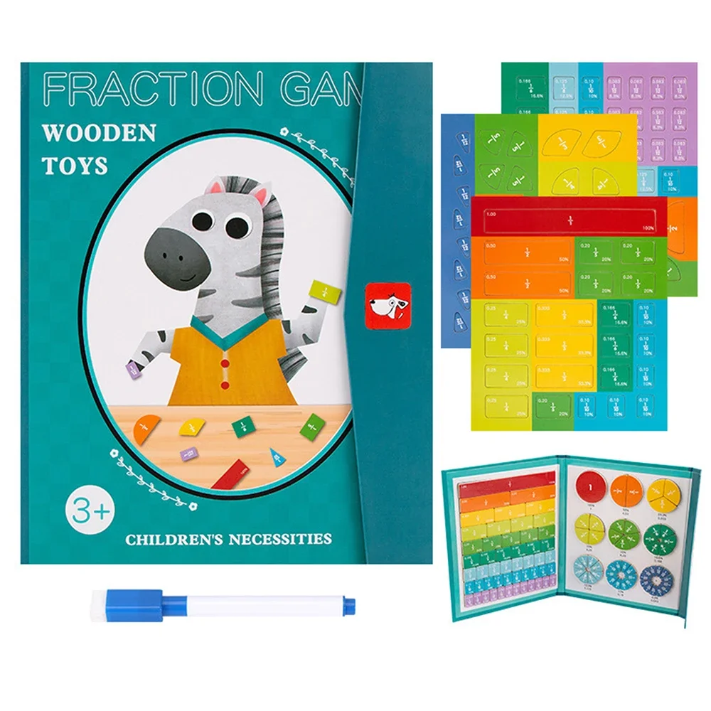 Juguete de aprendizaje matemático de fracción magnética para niños, juego de libros de fracción de madera, juguetes educativos aritméticos, ayudas para la enseñanza