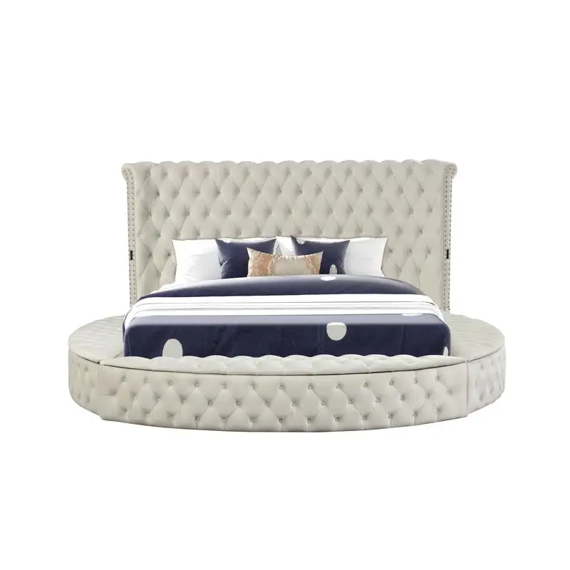 Modern Queen 5-Piece Vanity Bedroom Set – Cream Wood with USB Ports 6