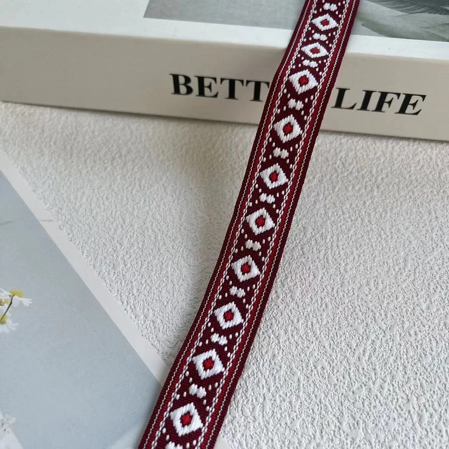 에스닉 스타일 웨빙 우븐 자카드 리본, 기하학적 사변형, 의류 액세서리, LS-2269 너비 1.7-2 cm, 로트당 10 야드