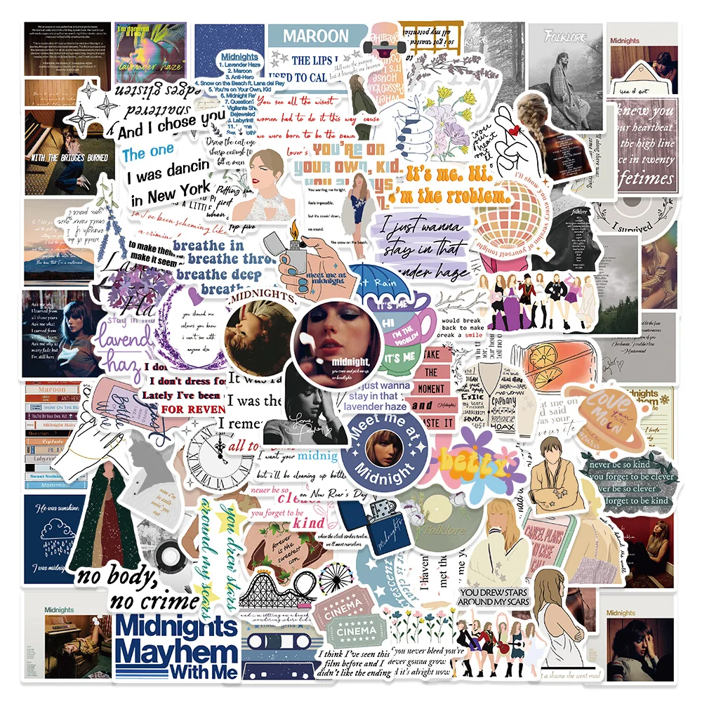 10/50/100Pcs Swift Taylor Folk Song Stickers Laptop Guitar Skateboard Vinly Impermeabile Album Folklore Decalcomania Sticker Pack Giocattolo Per Bambi