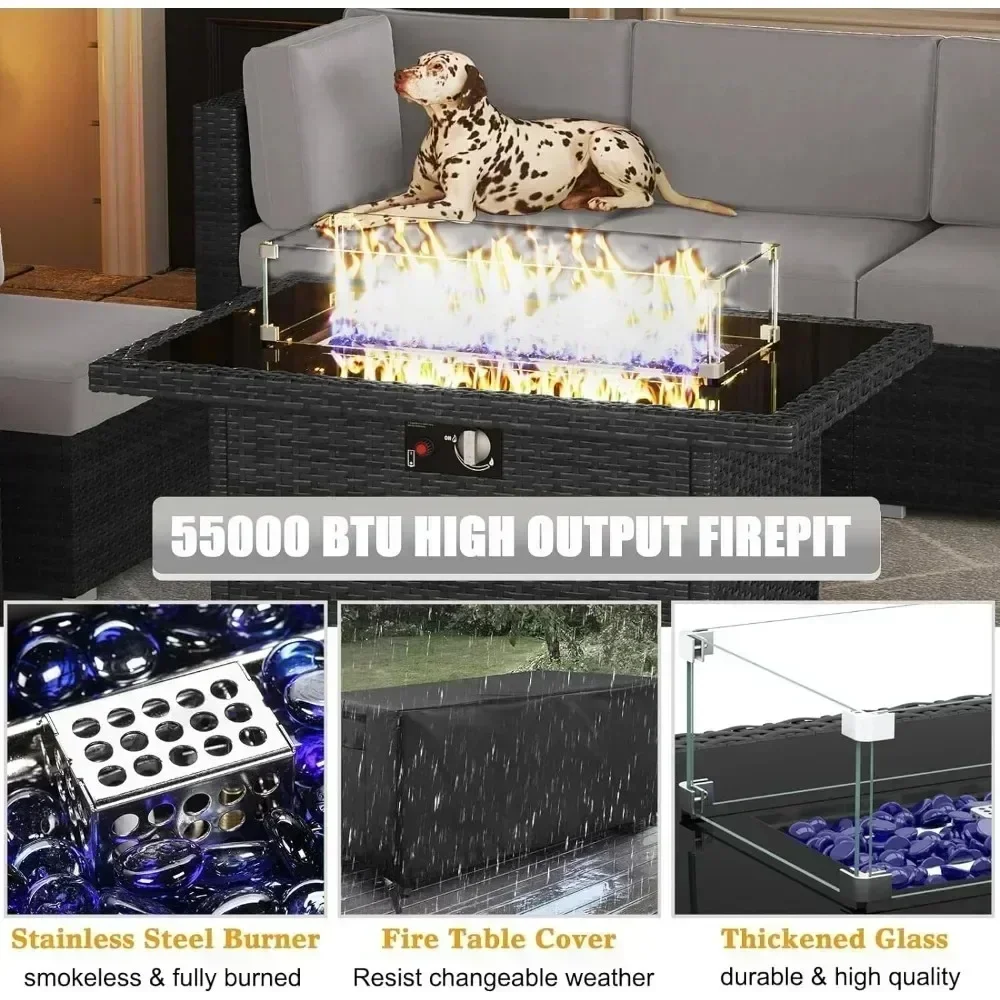 15 Piece Patio Furniture Set ,with Fire Pit Table, Outdoor Conversation Set Wicker Rattan Sectional  with Coffee Table 4